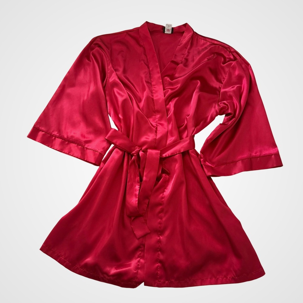 Dreamgirl Red Satin Robe Kimono Short Belted Sleepwear Plus Size 3X/4X Nice - Picture 4 of 11